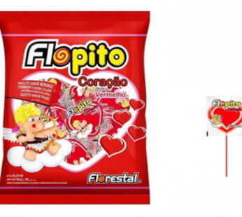 Pirulito Flopito Coração Vermelho Morango 500gr